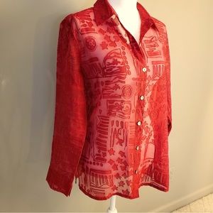 Rare Chico’s Red Vintage Sheer Patterned Shirt